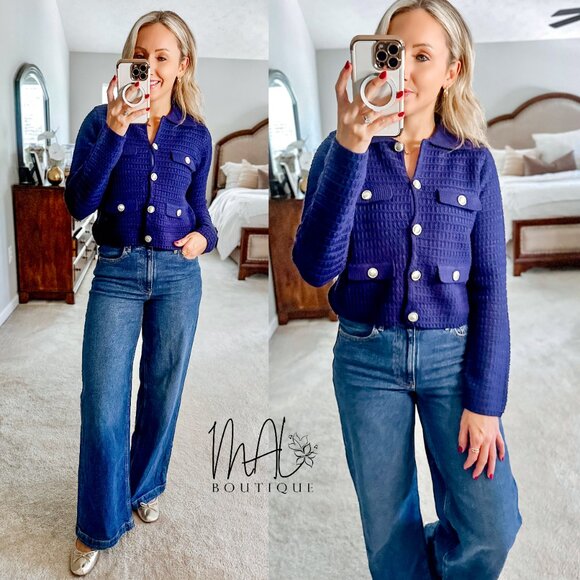 Eva Textured Knit Sweater Jacket with Gold Buttons | Women's Fall and Winter - Picture 2 of 7